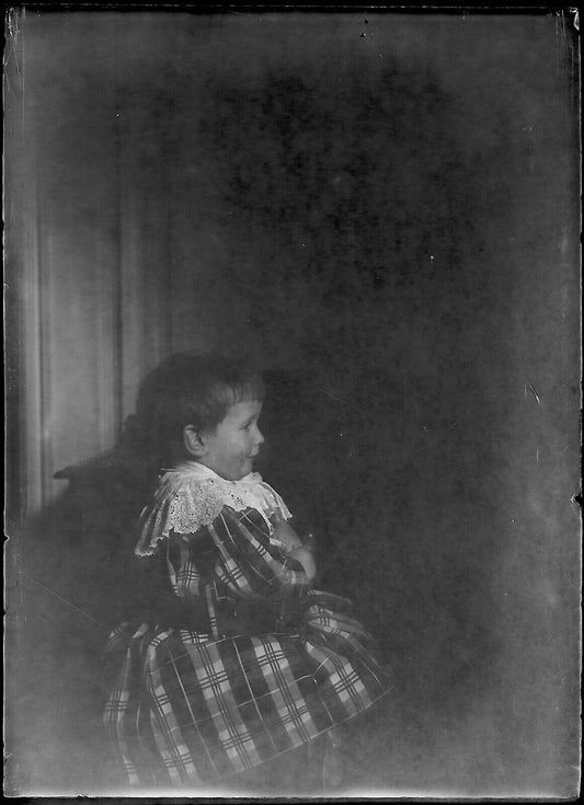 Plaque verre photo négatif noir et blanc 6x9 cm portrait enfant glass plate 