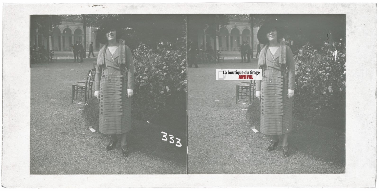 Personnages, Longchamp, Paris, plaque verre stéréoscopique, positif 8,5x17 cm