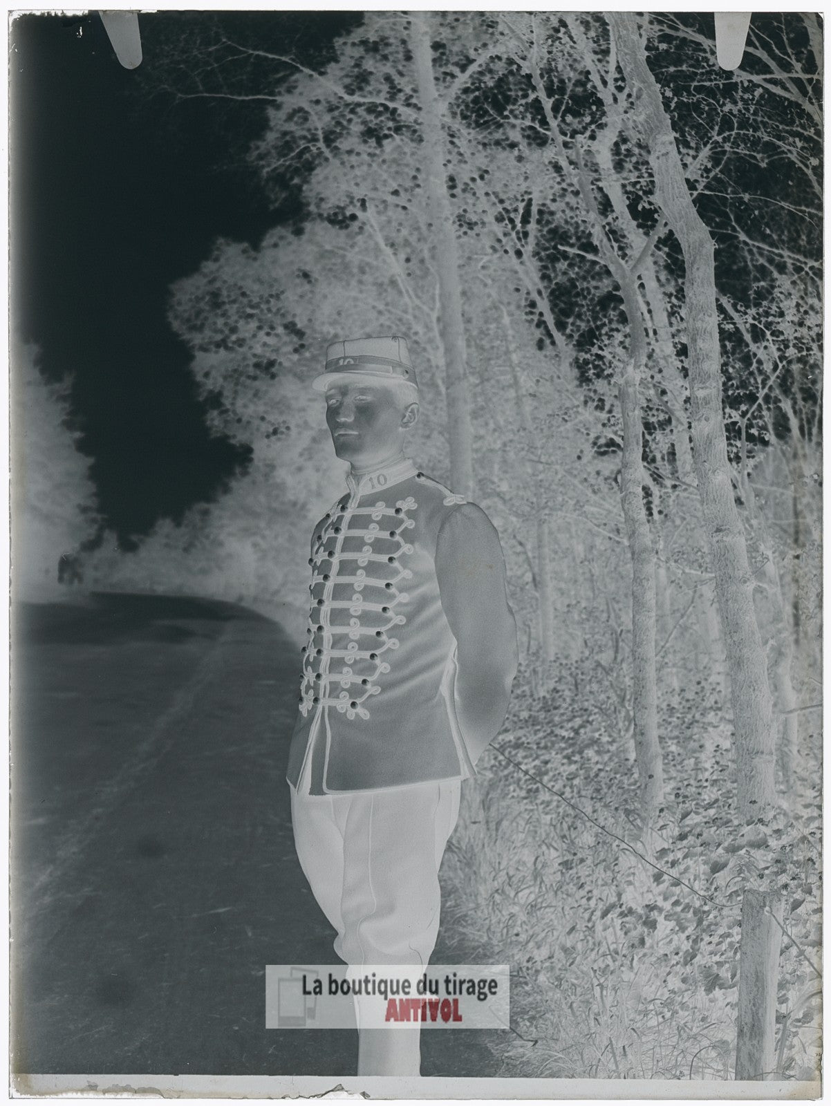 Officier 10ᵉ régiment Hussard, plaque verre, photo ancienne, négatif 9x12 cm
