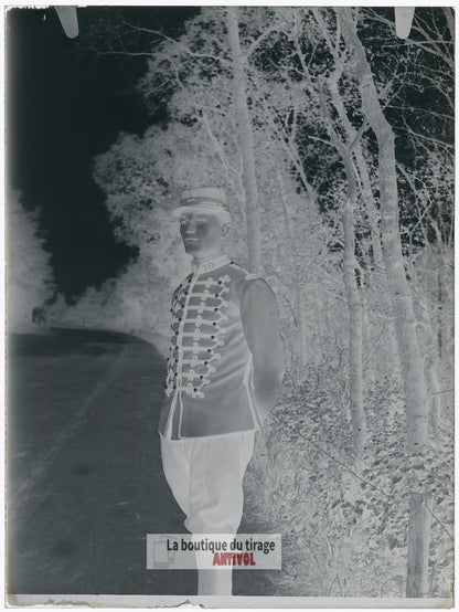 Officier 10ᵉ régiment Hussard, plaque verre, photo ancienne, négatif 9x12 cm
