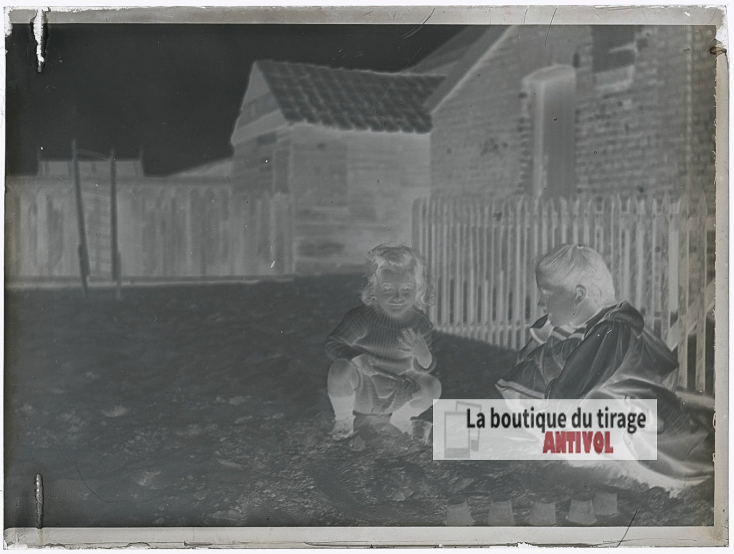 Jeux d'enfants, Berck-Plage, plaque verre photo ancienne, négatif 9x12 cm