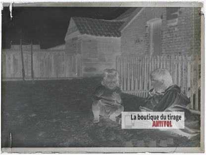 Jeux d'enfants, Berck-Plage, plaque verre photo ancienne, négatif 9x12 cm