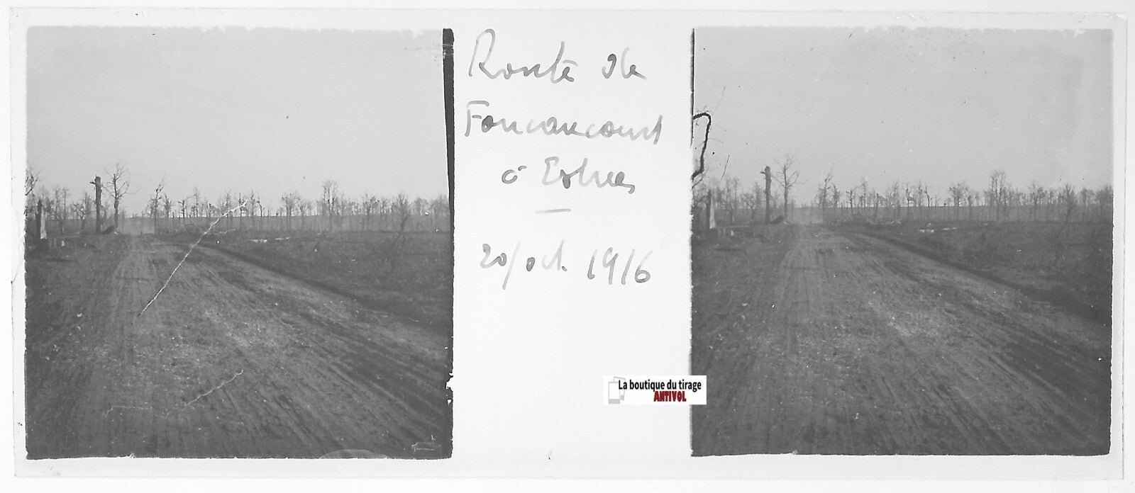 Foucaucourt Estrées, Plaque verre stéréo positif ancien noir & blanc 4,5x10,7 cm