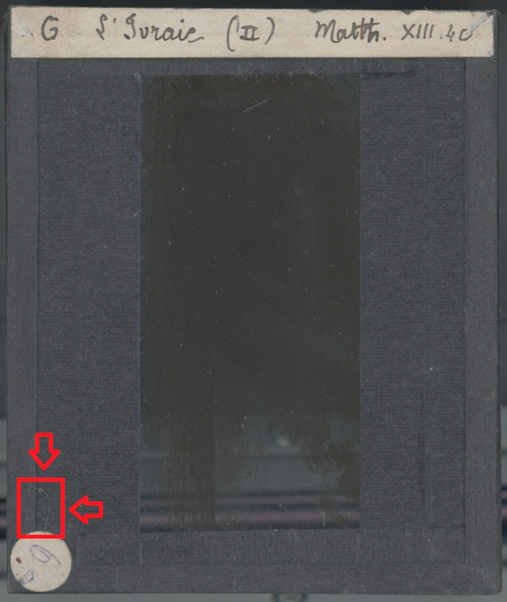 Matthieu, scène religieuse, dessin peinture plaque de verre, positif 8,5x10 cm