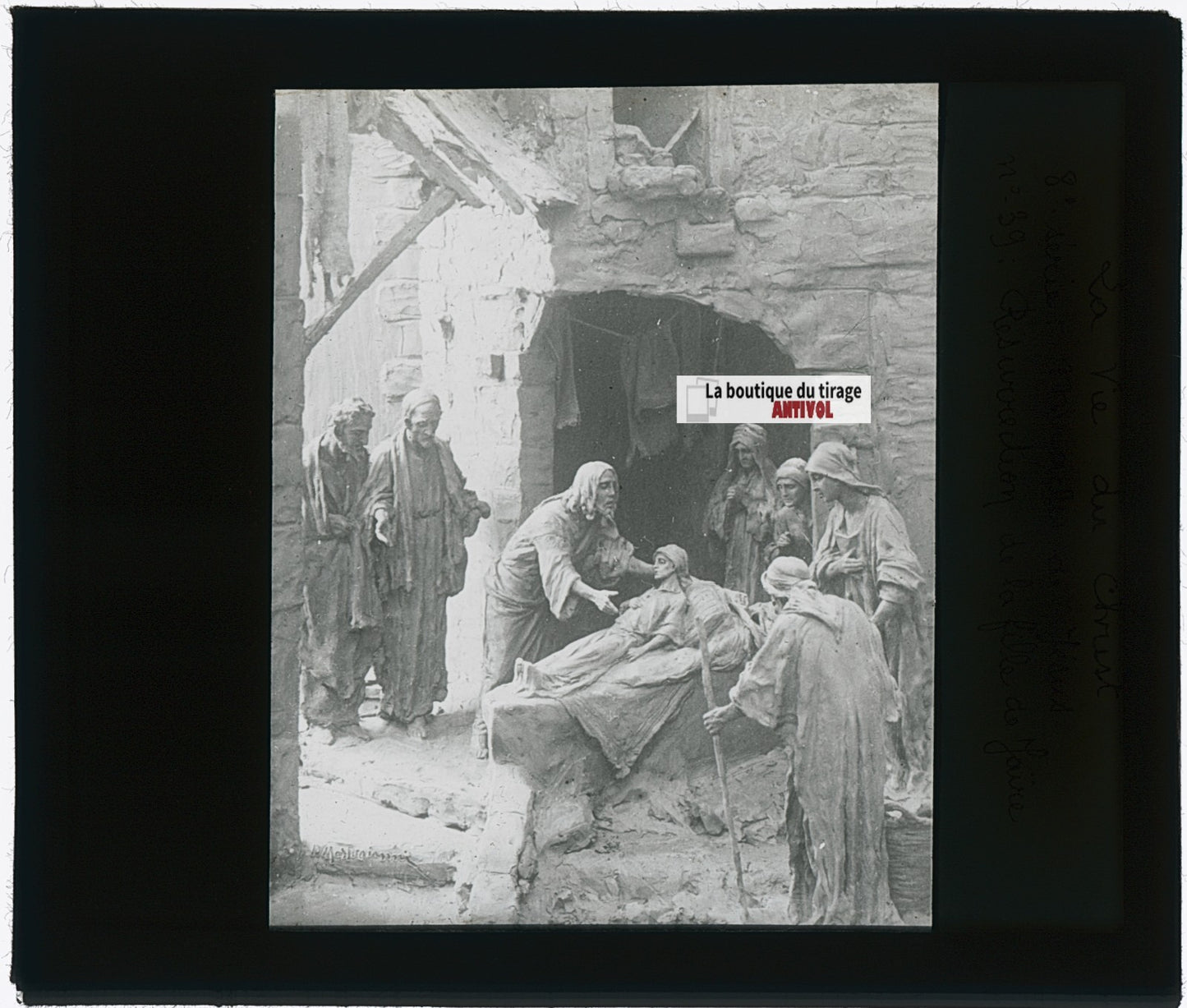 Résurrection de la fille de Jaïre, photo plaque verre, noir & blanc, 8,5x10 cm