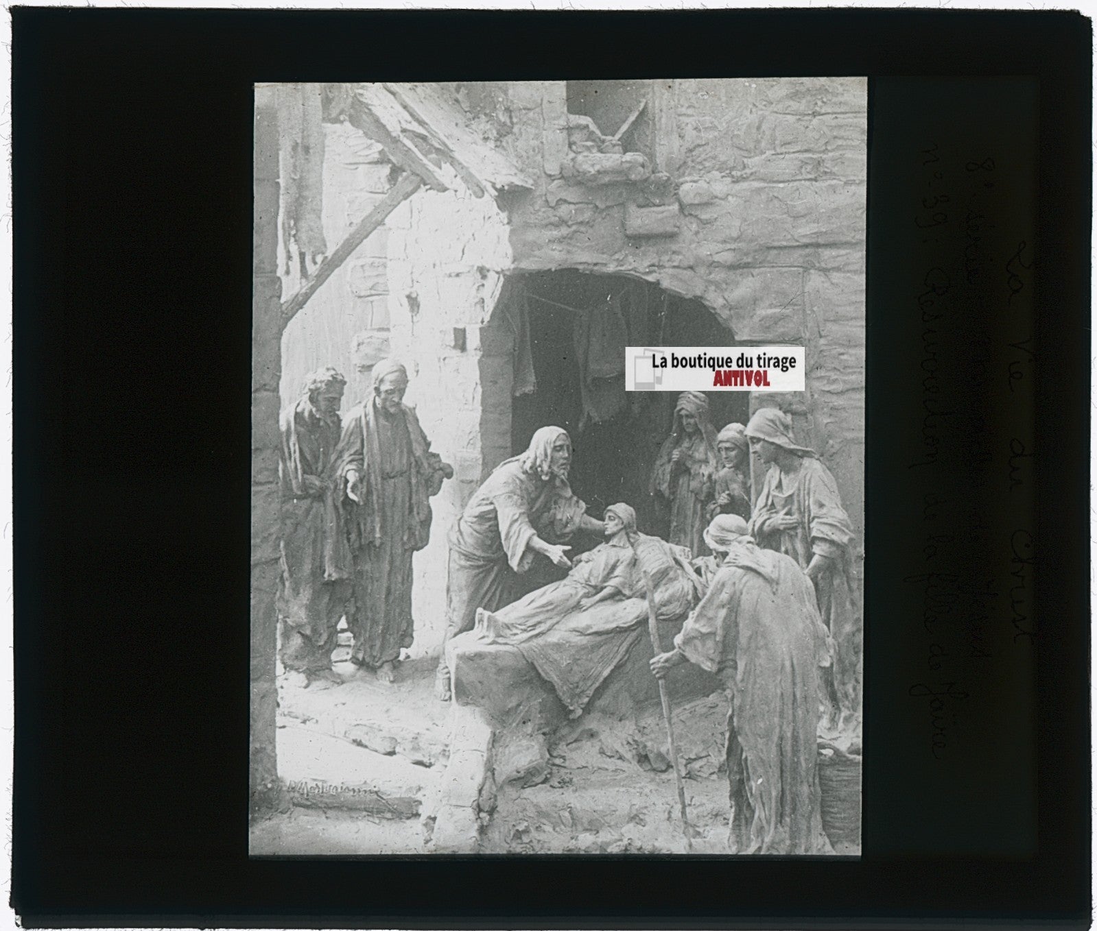 Résurrection de la fille de Jaïre, photo plaque verre, noir & blanc, 8,5x10 cm