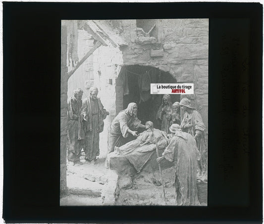 Résurrection de la fille de Jaïre, photo plaque verre, noir & blanc, 8,5x10 cm
