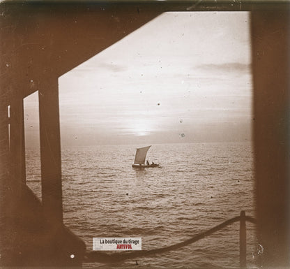 Bateau, navigation, voilier, plaque de verre, photo ancienne stéréo 6x13 cm