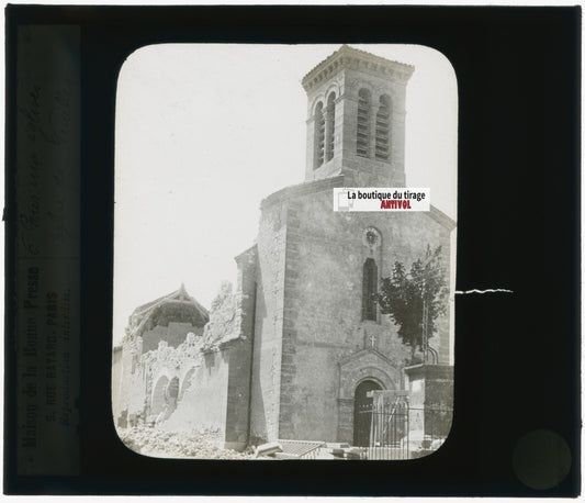 Eglise de Venelles, séisme, photo ancienne plaque verre, positif 8,5x10 cm