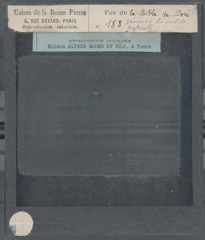 Jésus et les enfants, Bible de Doré, dessin, plaque verre, positif 8,5x10 cm