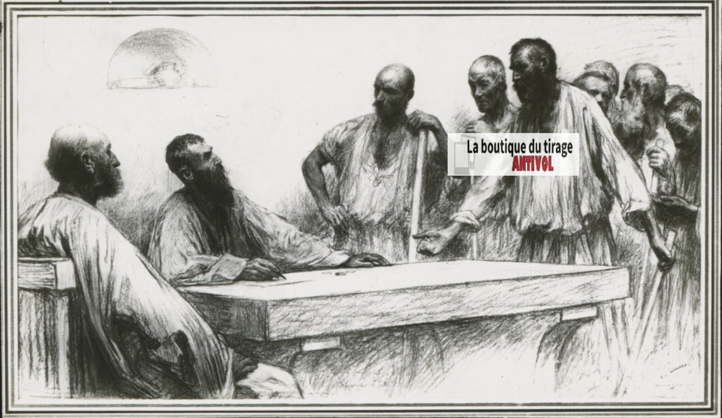 Matthieu, scène religieuse, dessin peinture plaque de verre, positif 8,5x10 cm