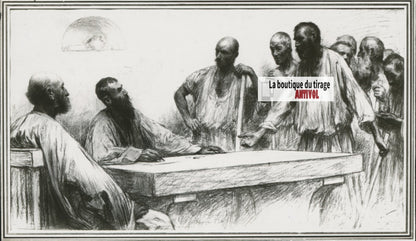 Matthieu, scène religieuse, dessin peinture plaque de verre, positif 8,5x10 cm