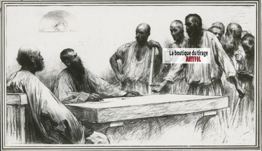 Matthieu, scène religieuse, dessin peinture plaque de verre, positif 8,5x10 cm