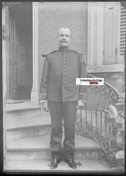 Soldat, 12e régiment, Plaque verre photo, négatif noir & blanc 13x18 cm