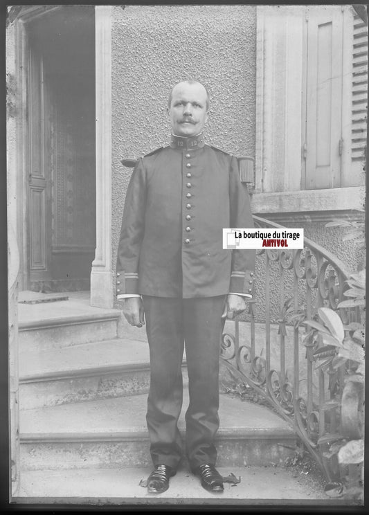 Soldat, 12e régiment, Plaque verre photo, négatif noir & blanc 13x18 cm