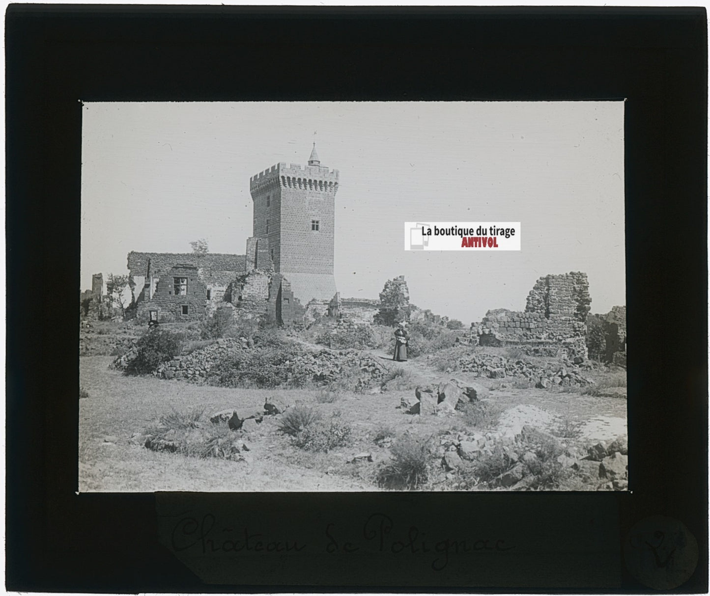 Château de Polignac, photo plaque verre, noir & blanc, positif 8,5x10 cm