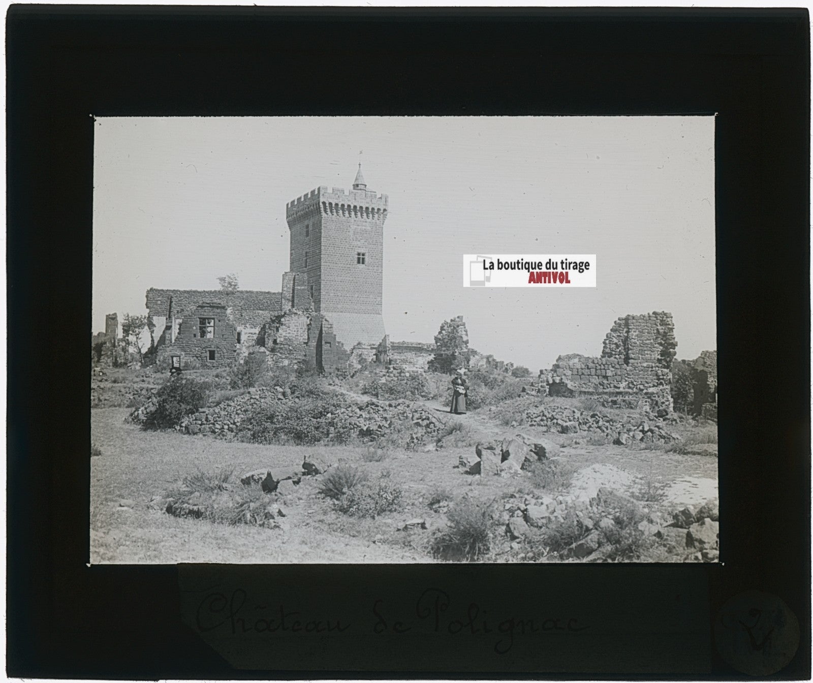 Château de Polignac, photo plaque verre, noir & blanc, positif 8,5x10 cm