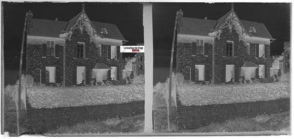 Perros-Guirec, maison, Plaque verre photo stéréo, négatif noir & blanc 6x13 cm
