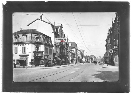 Plaque verre photo ancienne positif noir et blanc 13x18 cm Saint-Louis voitures