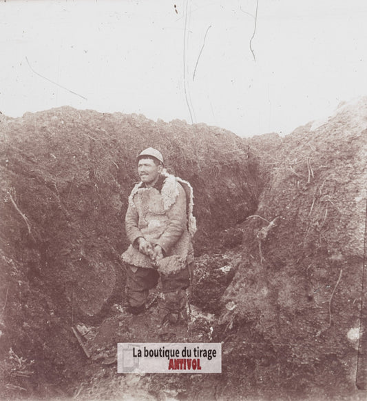 Déblaiement bombardement, guerre WW1, plaque verre stéréo, photo 4,5x10,7 cm