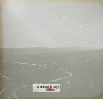 Vallée de la Moselle, Vosges, plaque verre stéréo, photo ancienne 4,5x10,7 cm