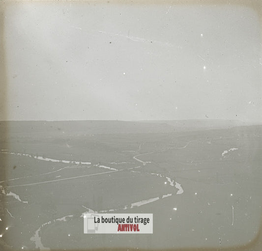Vallée de la Moselle, Vosges, plaque verre stéréo, photo ancienne 4,5x10,7 cm