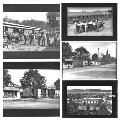 Camp Bitche, soldats, photos plaque de verre, lot de 5 positifs 13x18 cm