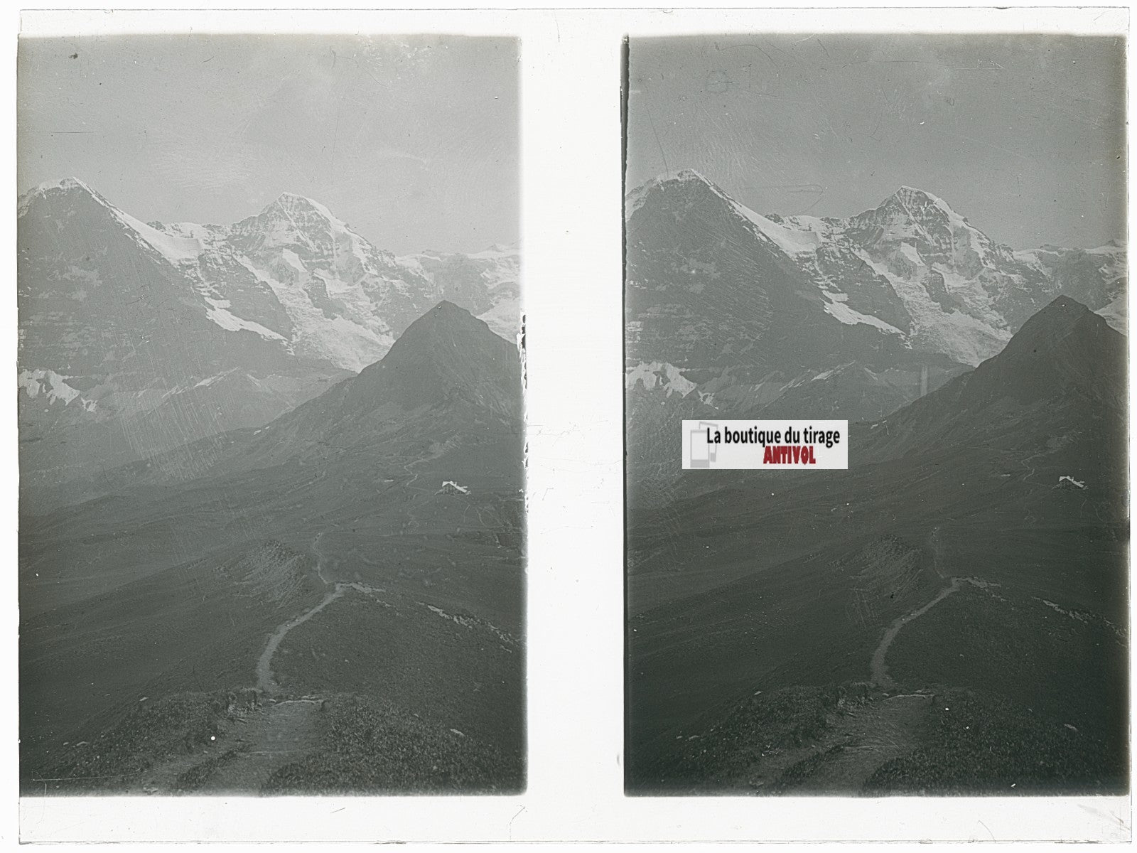 Paysages, Alpes Suisse, stéréo photo plaque verre, noir & blanc, 9x12 cm