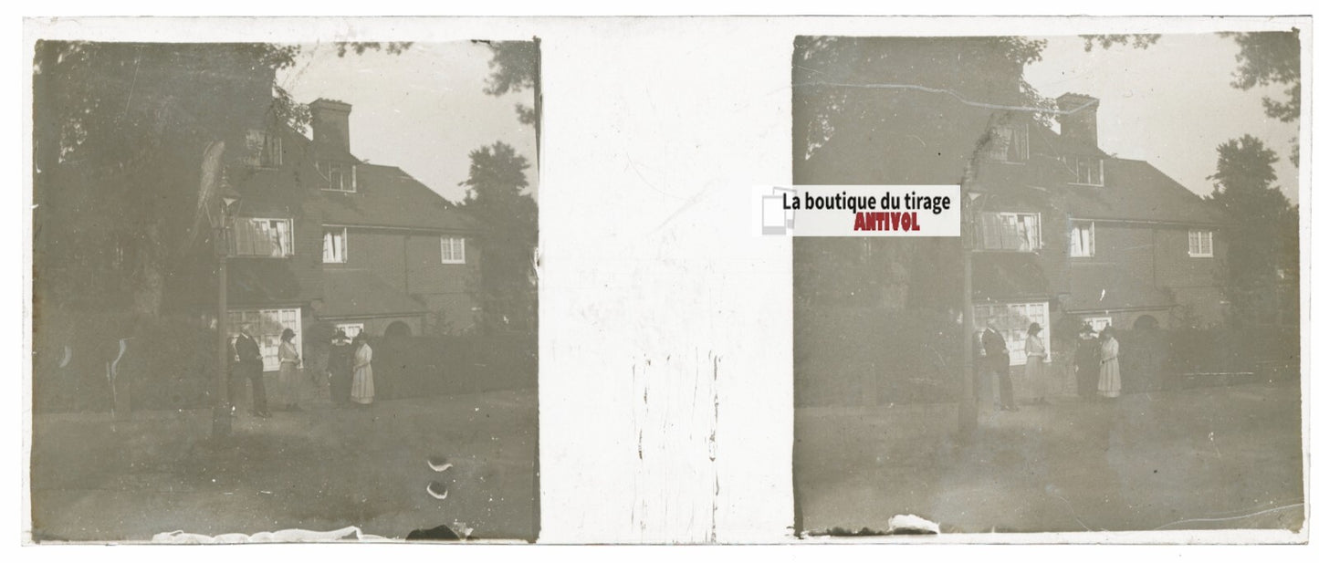 Voyage en Angleterre, Plaque verre stéréo, positif noir & blanc 4,5x10,7 cm