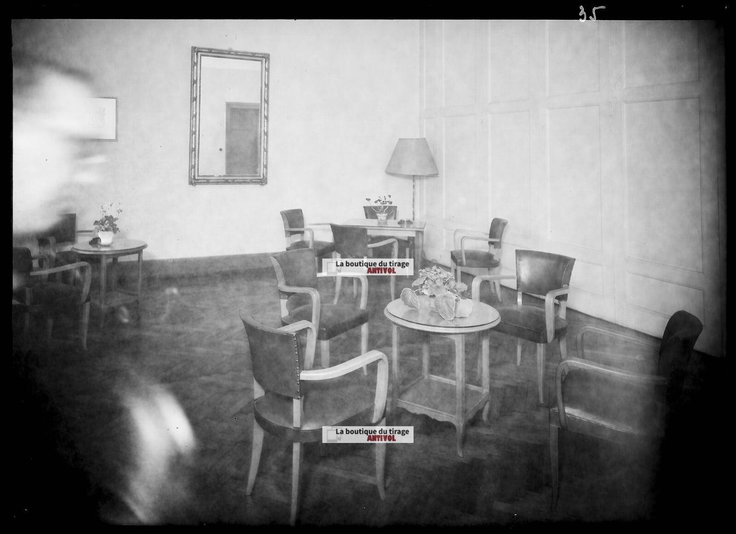 Plaque verre photo ancienne négatif noir et blanc 13x18 cm salon ancien