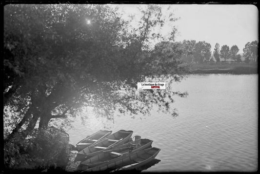 Vichy, barques Allier, Plaque verre photo ancienne négatif noir & blanc 10x15 cm