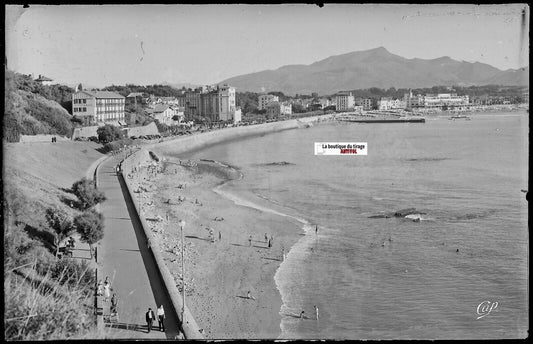 Saint-Jean-de-Luz, la plage, Plaque verre photo, négatif noir & blanc 9x14 cm