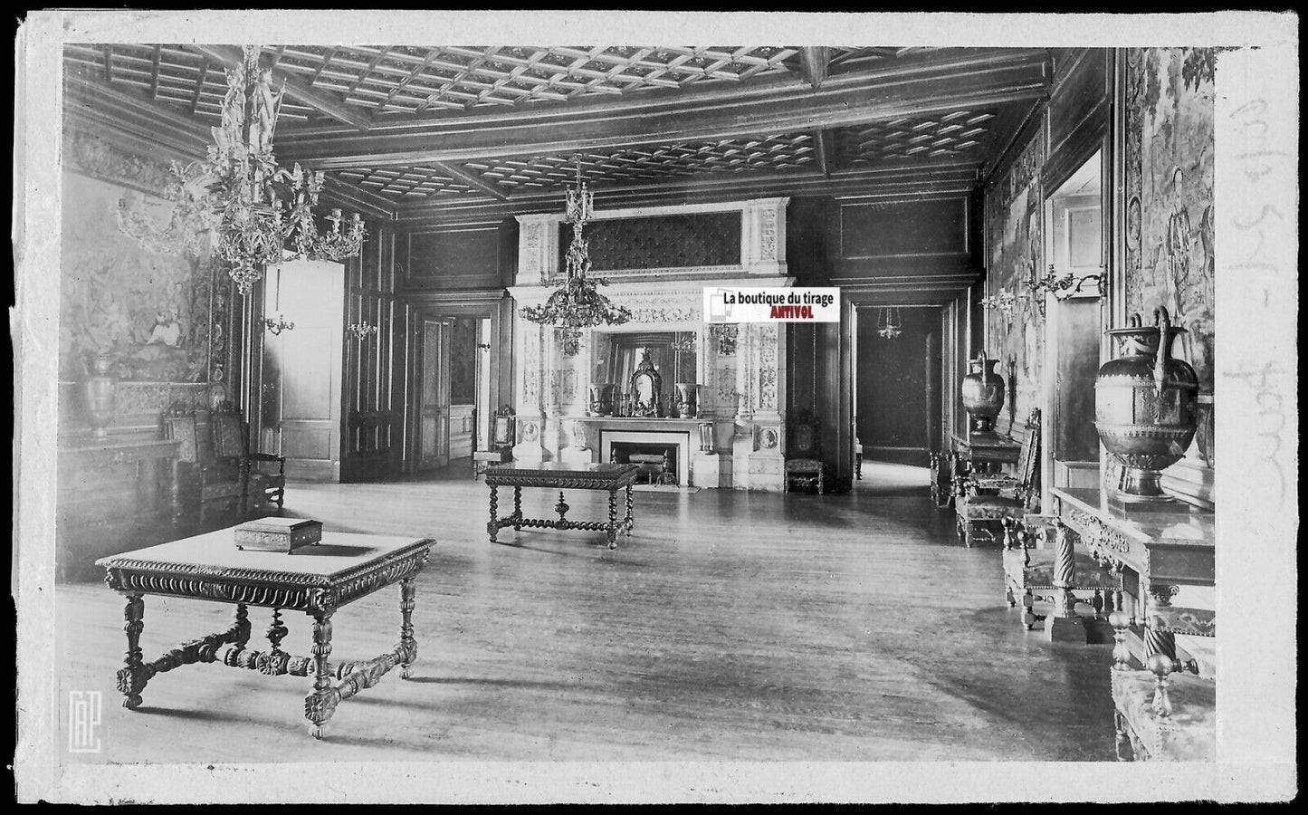 Plaque verre photo ancienne, négatif noir & blanc 9x14 cm, château Pau, France