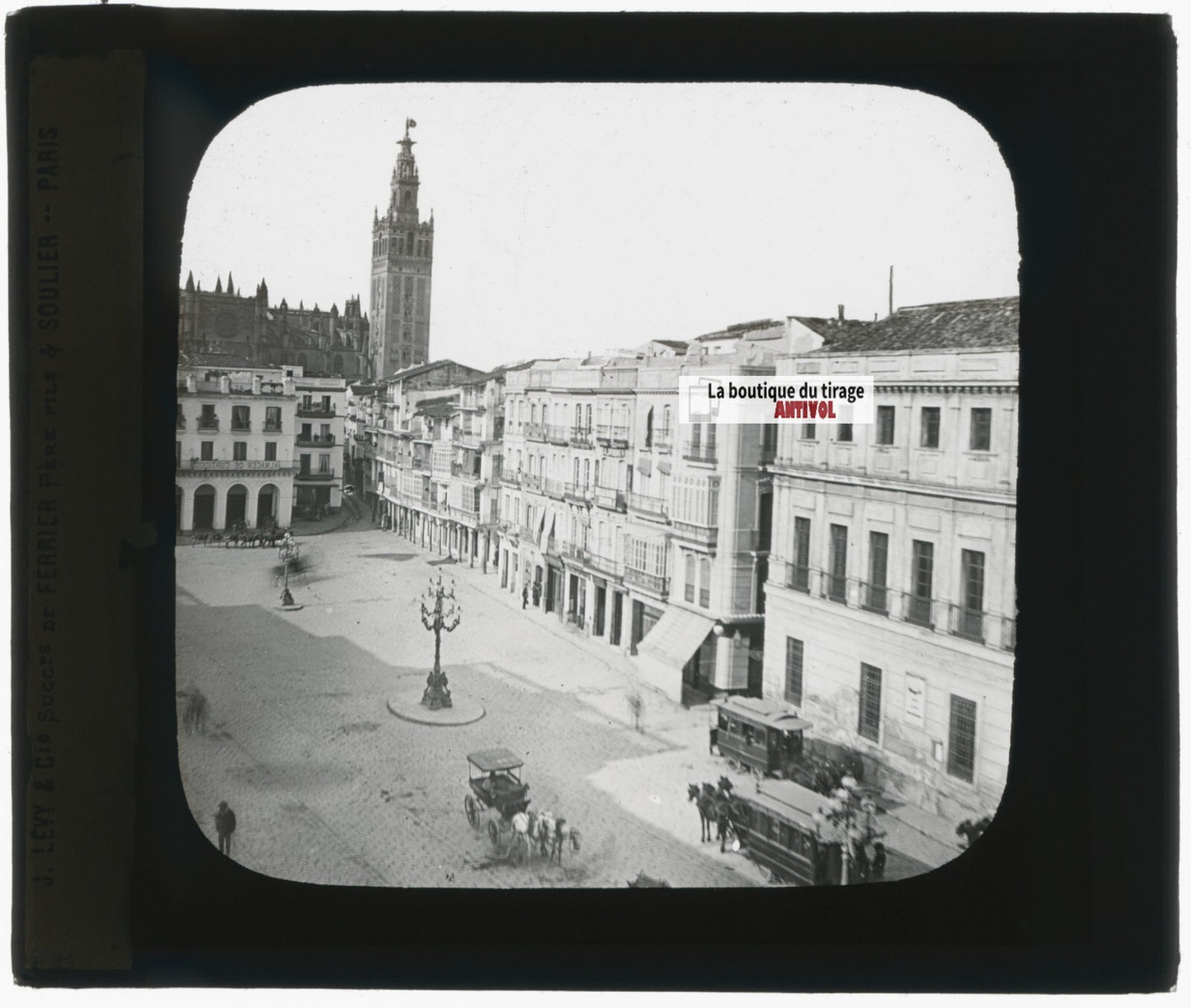 Plaza de San Francisco, Séville, photo ancienne plaque verre, positif 8,5x10 cm
