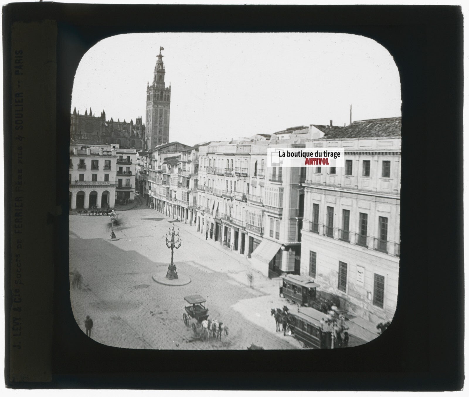 Plaza de San Francisco, Séville, photo ancienne plaque verre, positif 8,5x10 cm
