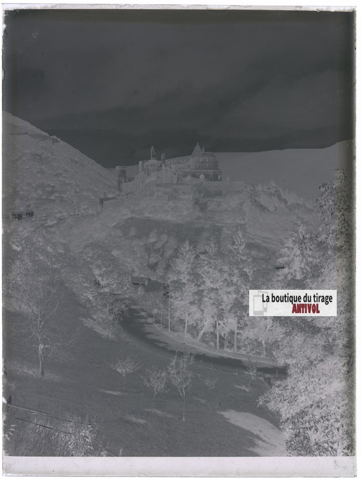 Château de Vianden, photo ancienne plaque verre, négatif noir & blanc, 9x12 cm