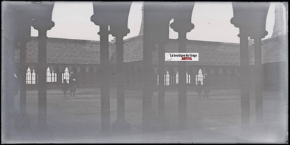 Cloître Mont-Saint-Michel, stéréoscopie, photo plaque verre, négatif 9x18 cm