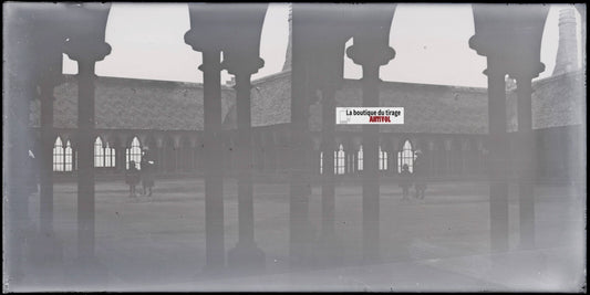 Cloître Mont-Saint-Michel, stéréoscopie, photo plaque verre, négatif 9x18 cm