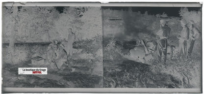 Camp Ruchard, tir de mortier, plaque verre, photo ancienne, négatif N&B 6x13 cm