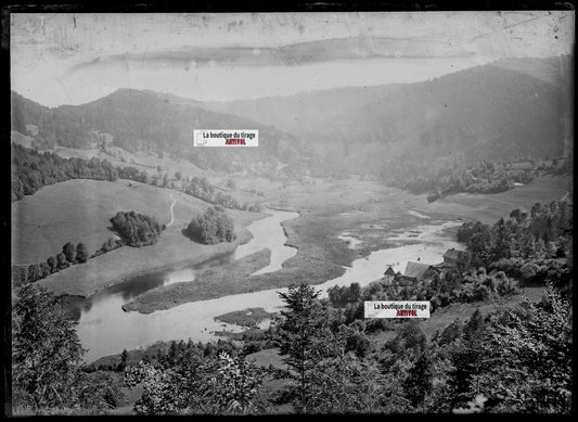 Plaque verre photo ancienne négatif noir et blanc 13x18 cm Lac de Biaufond eau