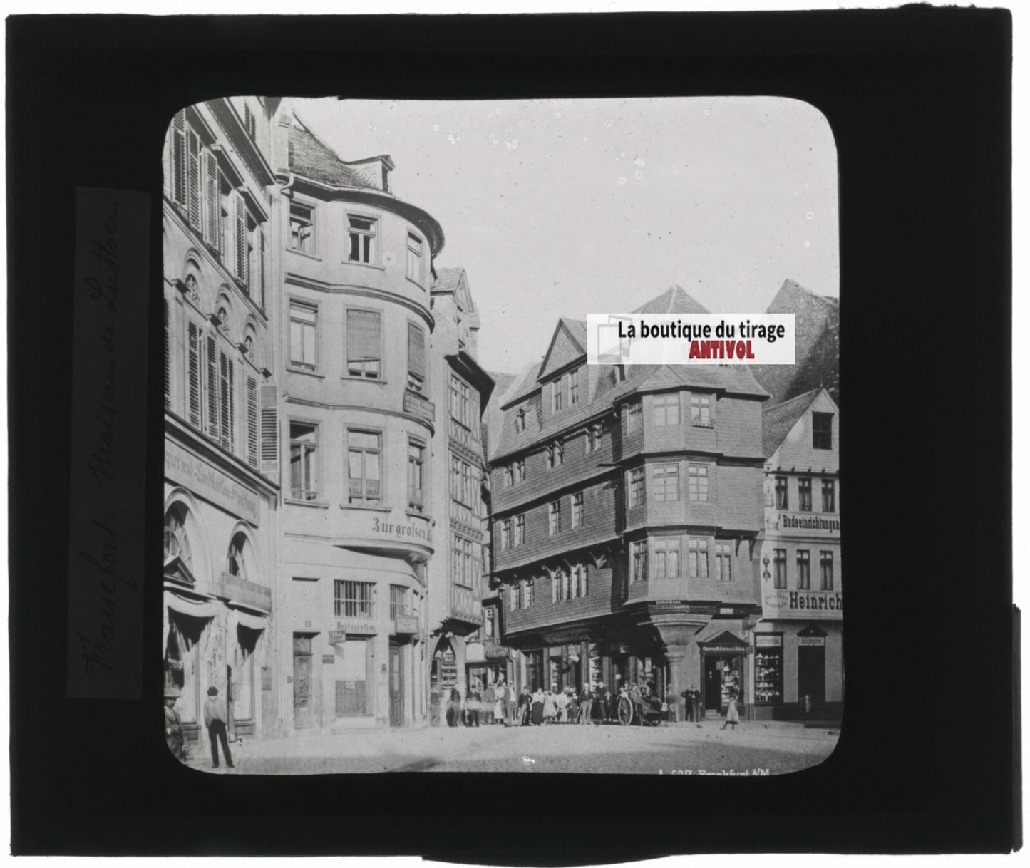 Maison de Luther, Francfort, photo ancienne plaque verre, positif 8,5x10 cm