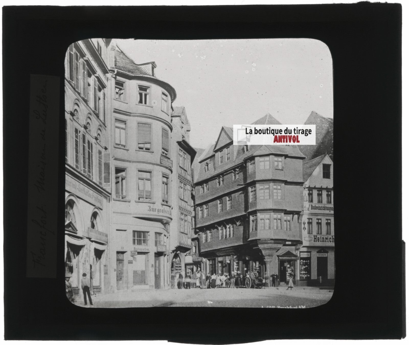 Maison de Luther, Francfort, photo ancienne plaque verre, positif 8,5x10 cm
