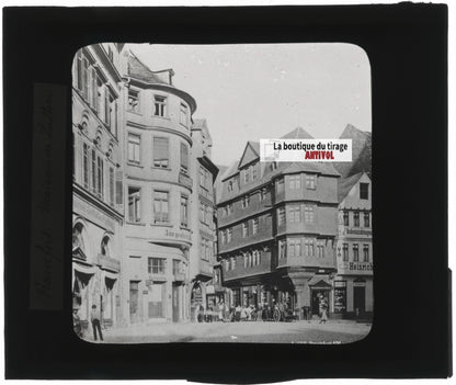 Maison de Luther, Francfort, photo ancienne plaque verre, positif 8,5x10 cm