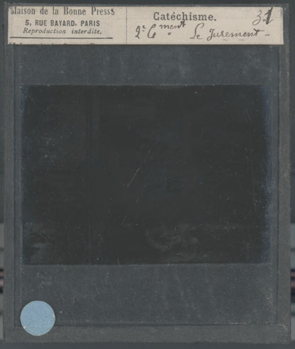 Scène religieuse, catéchisme, dessin peinture, plaque verre, positif 8,5x10 cm