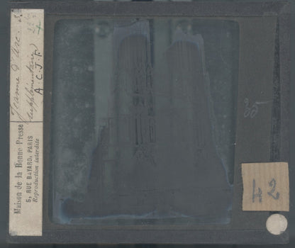 Cathédrale de Reims, photo plaque verre, noir & blanc, positif 8,5x10 cm
