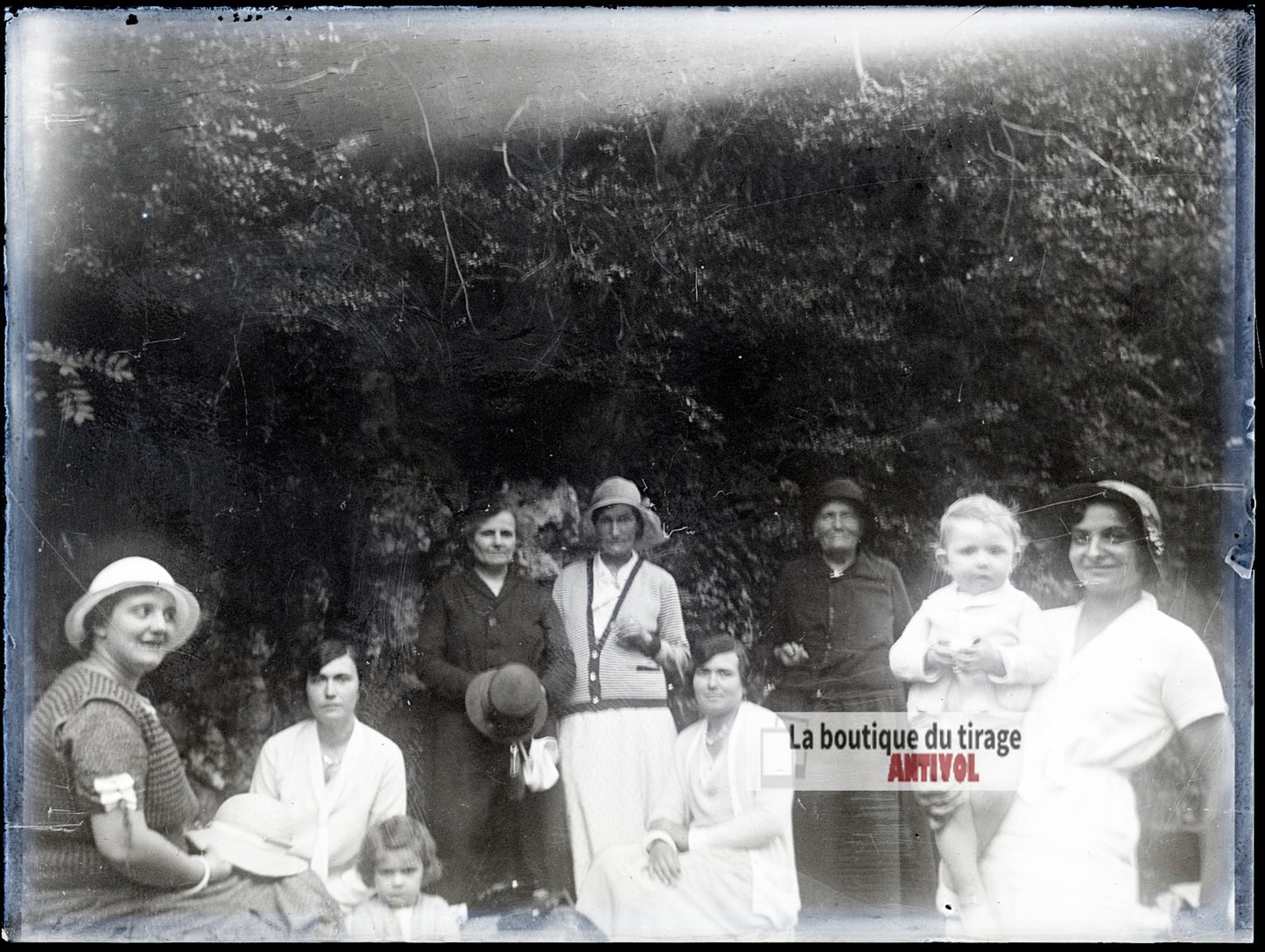 Femmes et enfants, famille, plaque verre photo ancienne, négatif 9x12 cm