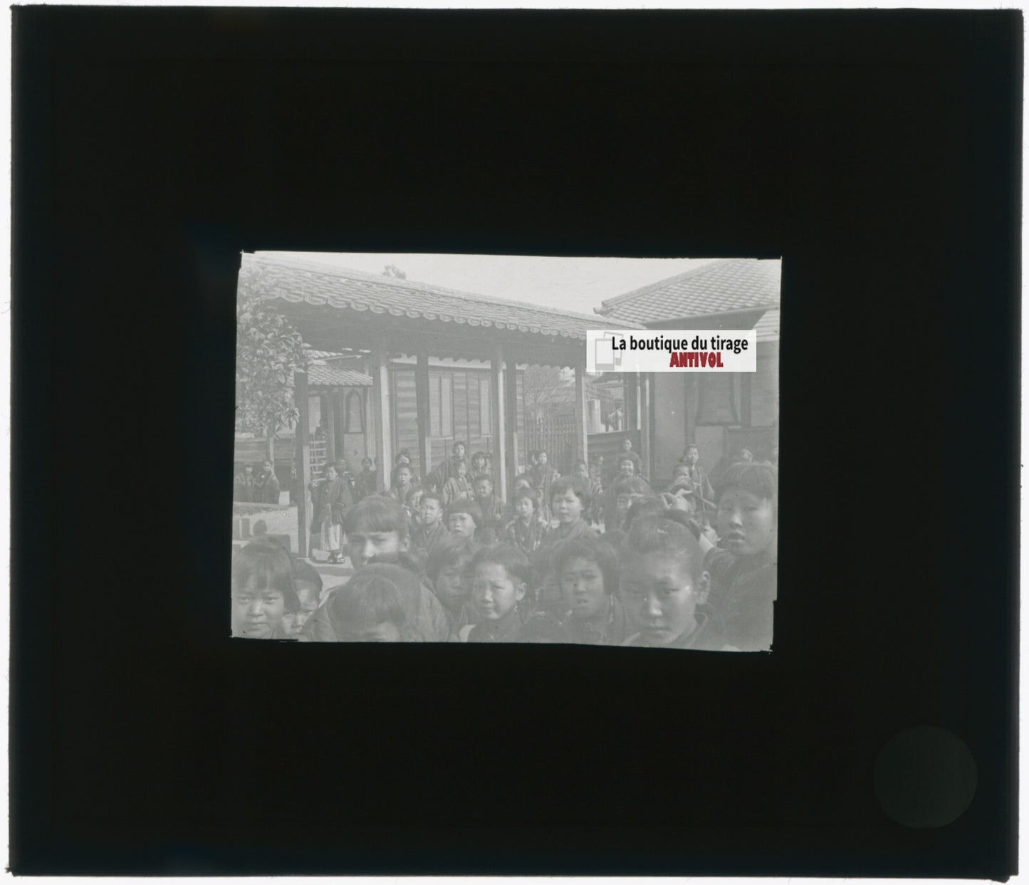 Ecoliers, Asie, Japon, photo plaque verre, noir & blanc, positif 8,5x10 cm