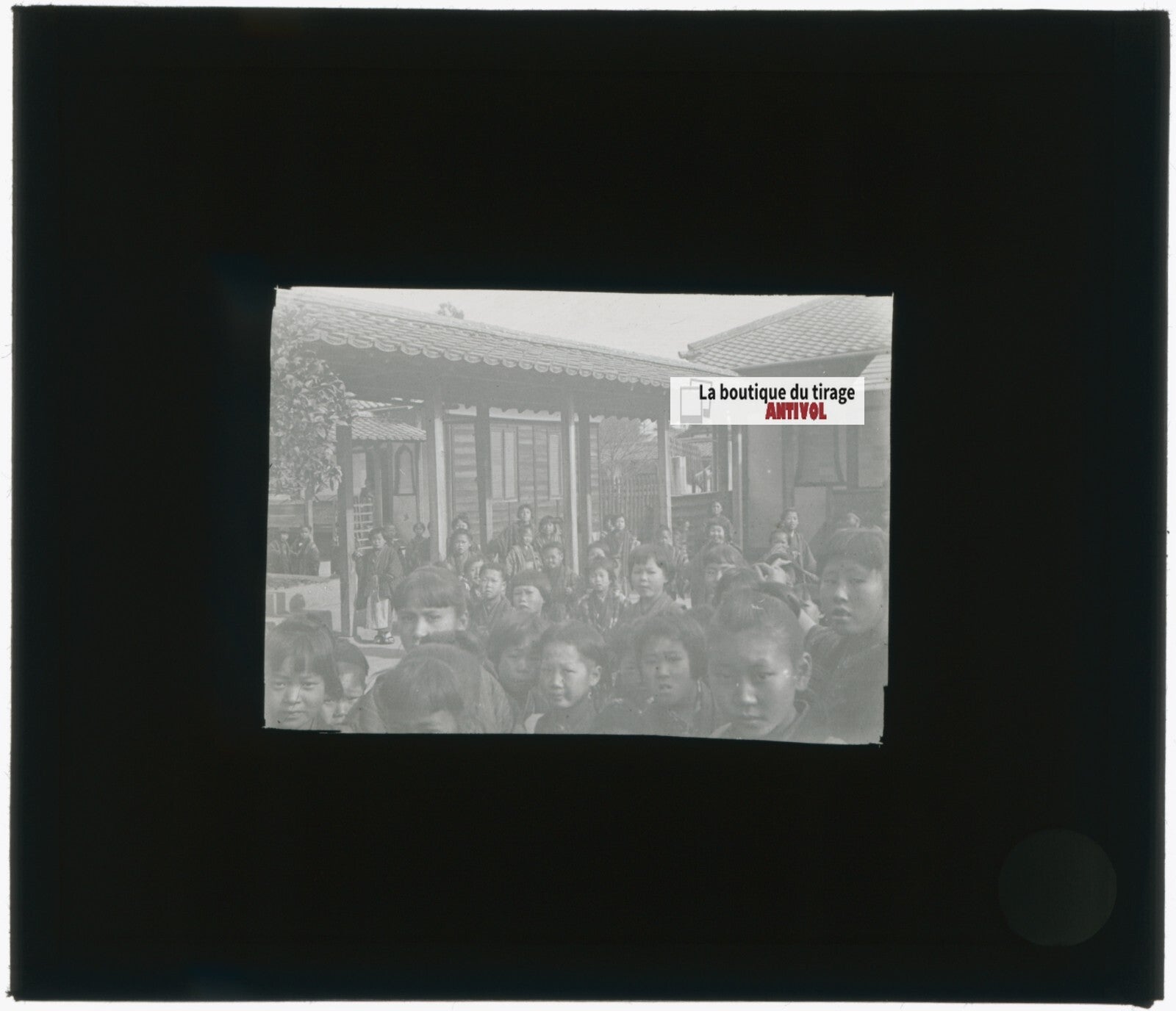 Ecoliers, Asie, Japon, photo plaque verre, noir & blanc, positif 8,5x10 cm