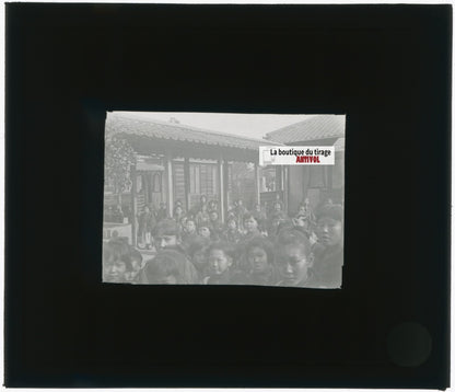 Ecoliers, Asie, Japon, photo plaque verre, noir & blanc, positif 8,5x10 cm