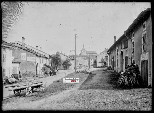 Plaque verre photo ancienne négatif noir et blanc 13x18 cm village vintage rue